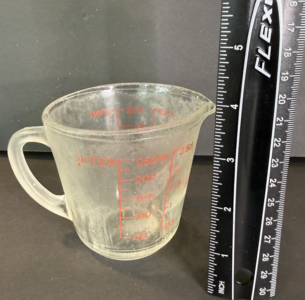 Fire-King 496 Glass Measuring Cup 1 Cup 8 Oz Red Lettering Anchor Hocking Vtg